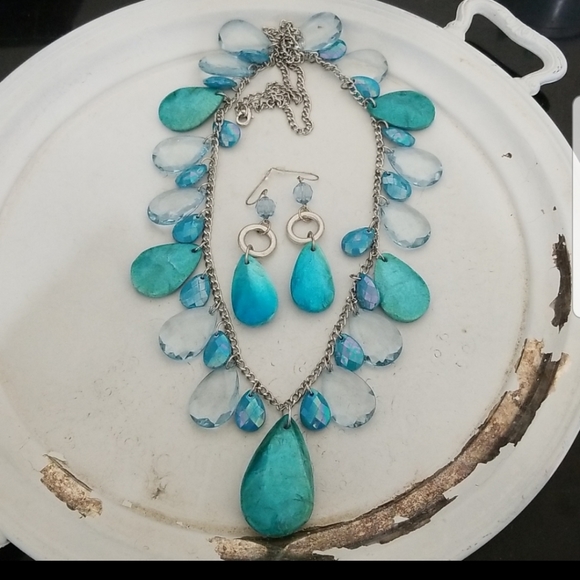 Jewelry - Teal Blue Necklace and Earrings